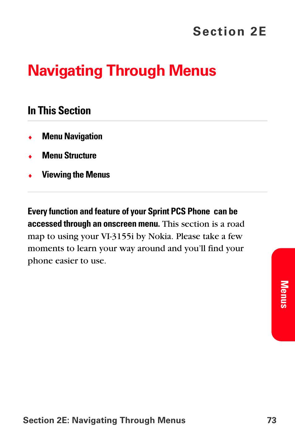 Navigating through menus, 2e. navigating through menus | Sprint Nextel PCS VI-3155I User Manual | Page 85 / 209