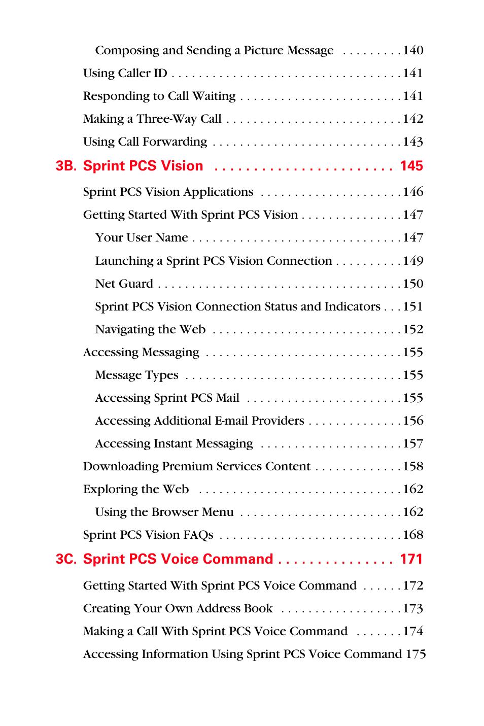 3b. sprint pcs vision 145, 3c. sprint pcs voice command 171 | Sprint Nextel PCS VI-3155I User Manual | Page 9 / 209