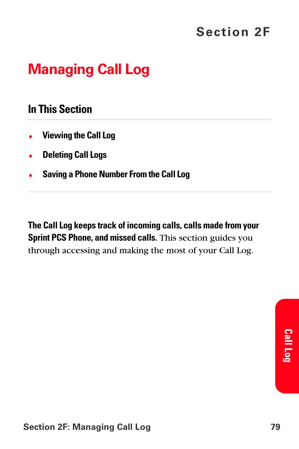 Managing call log, 2f. managing call log | Sprint Nextel PCS VI-3155I User Manual | Page 91 / 209