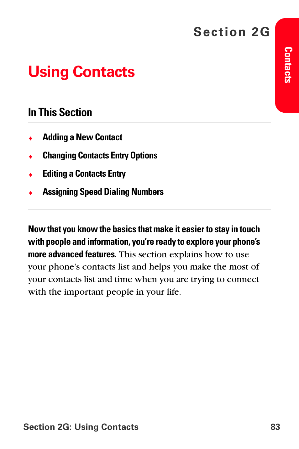 Using contacts, 2g. using contacts | Sprint Nextel PCS VI-3155I User Manual | Page 95 / 209