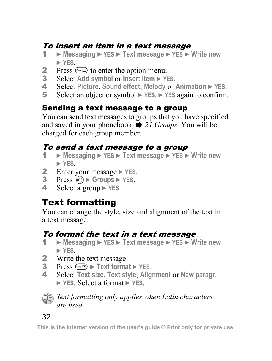 Text formatting | Sprint Nextel J23OI User Manual | Page 33 / 88