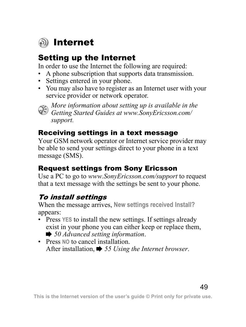 Internet | Sprint Nextel J23OI User Manual | Page 50 / 88