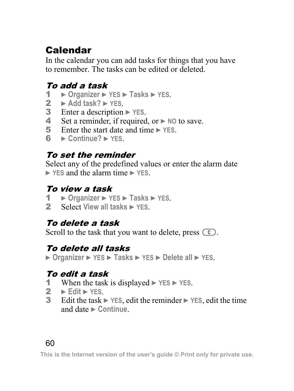 Calendar | Sprint Nextel J23OI User Manual | Page 61 / 88