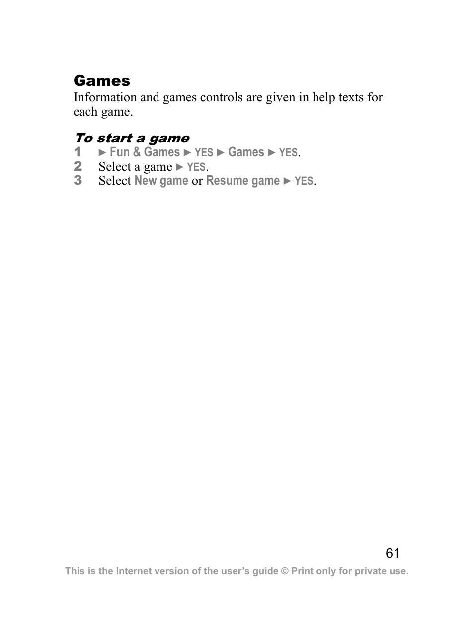 Games | Sprint Nextel J23OI User Manual | Page 62 / 88