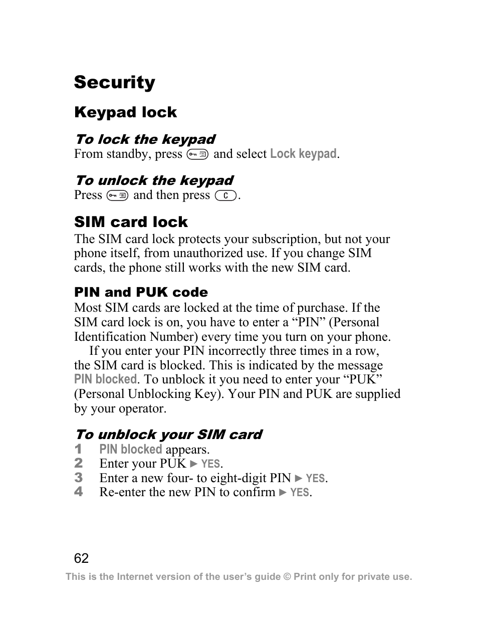 Security | Sprint Nextel J23OI User Manual | Page 63 / 88