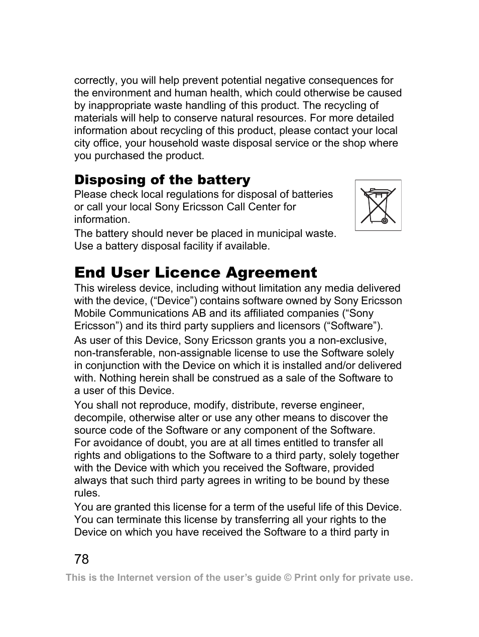 End user licence agreement | Sprint Nextel J23OI User Manual | Page 79 / 88