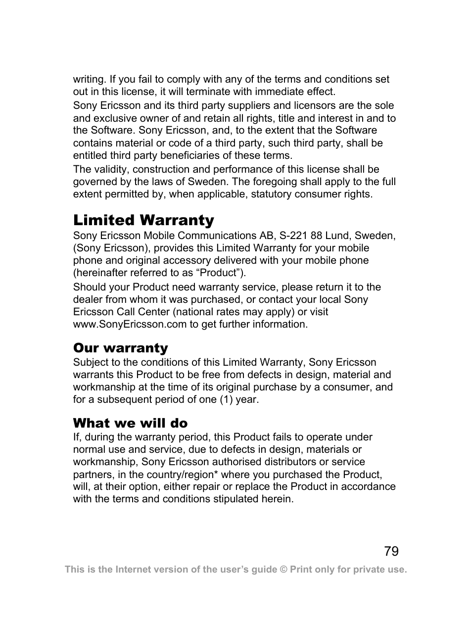 Limited warranty | Sprint Nextel J23OI User Manual | Page 80 / 88