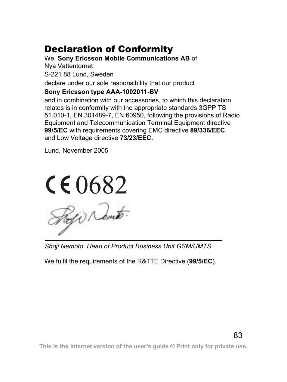 Declaration of conformity | Sprint Nextel J23OI User Manual | Page 84 / 88
