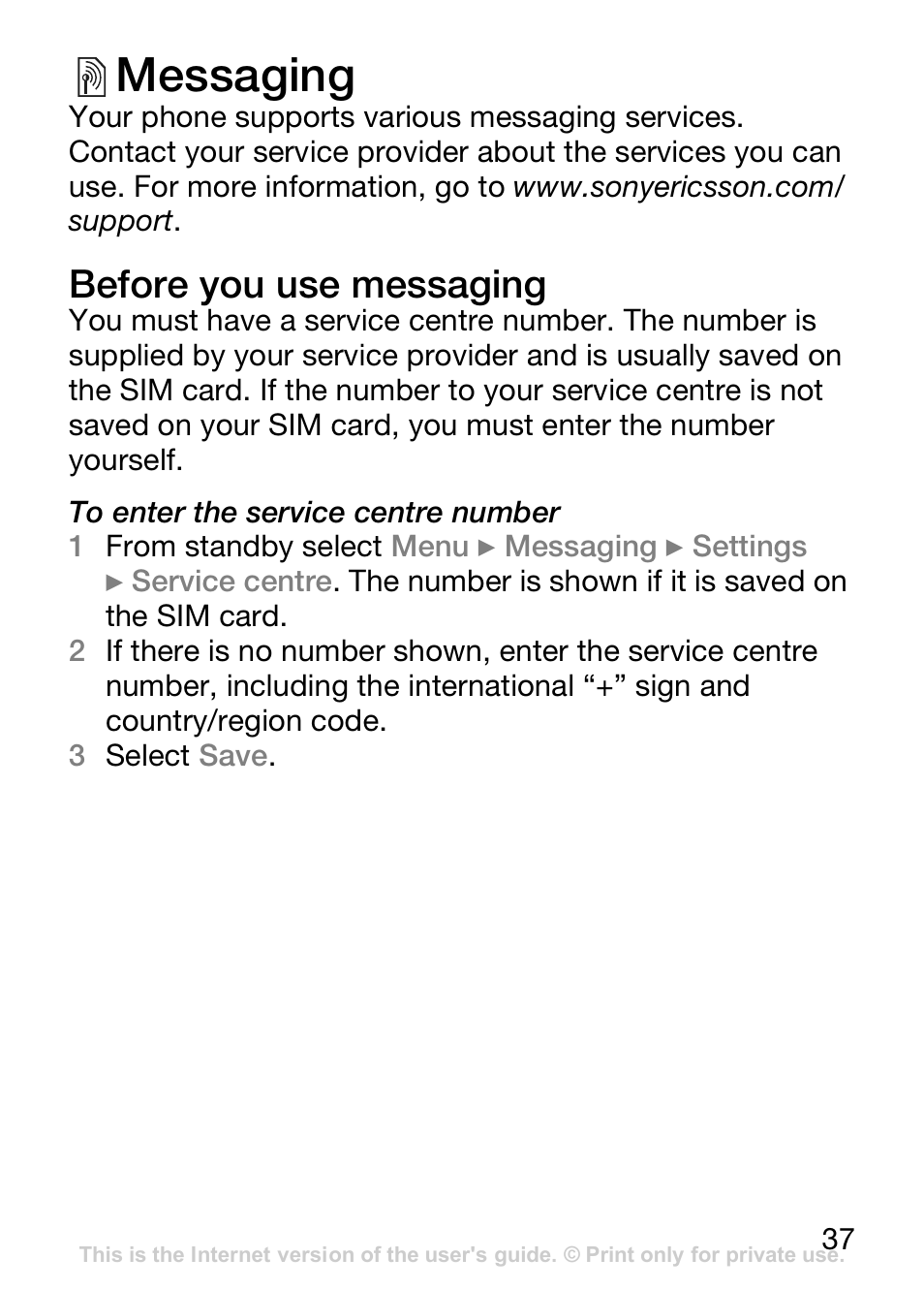 Messaging, Before you use messaging, 37 messaging | Sprint Nextel J120 User Manual | Page 38 / 85