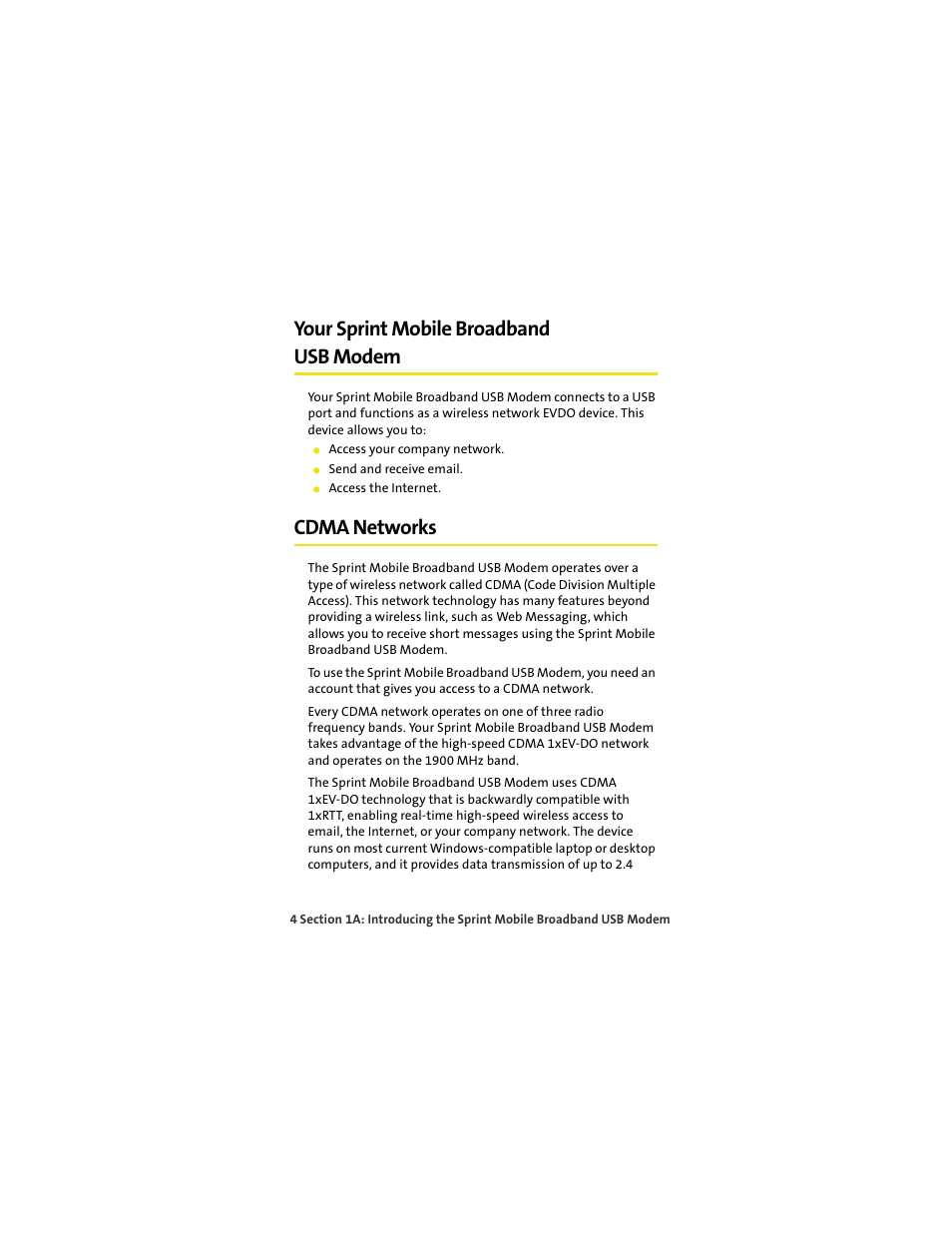 Your sprint mobile broadband usb modem, Cdma networks | Sprint Nextel OVATION U720 User Manual | Page 10 / 119