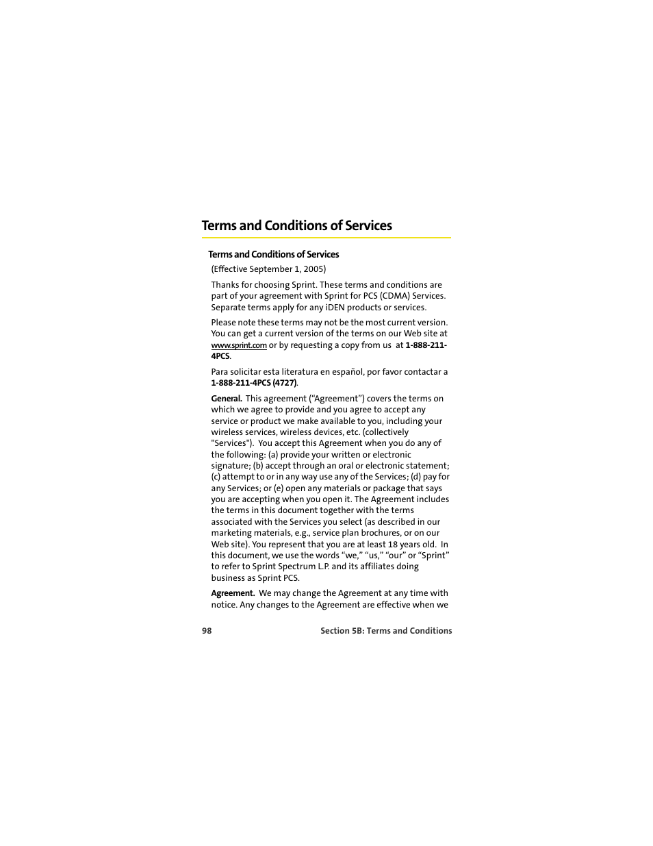 Terms and conditions of services | Sprint Nextel OVATION U720 User Manual | Page 104 / 119