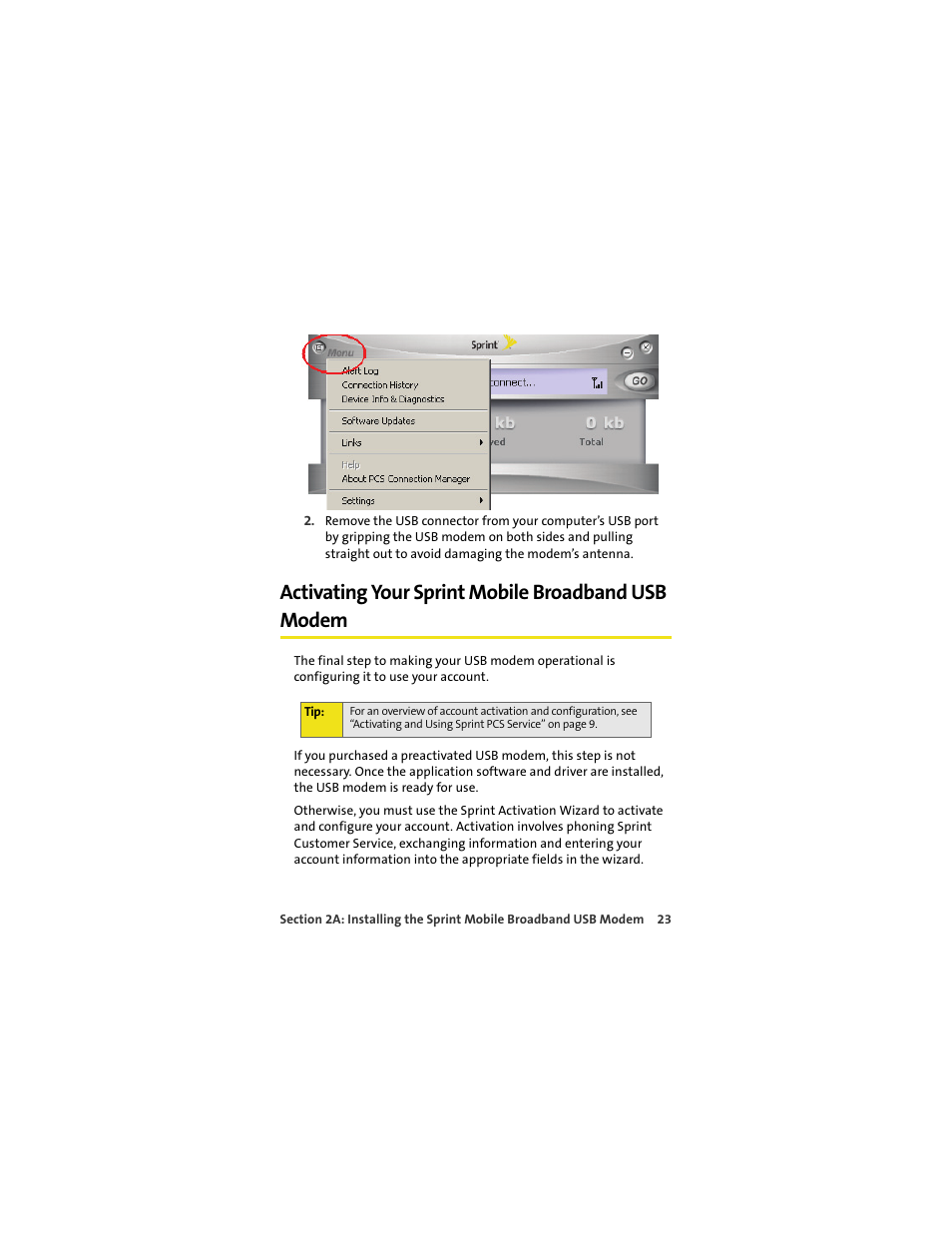 Activating your sprint mobile broadband usb modem | Sprint Nextel OVATION U720 User Manual | Page 29 / 119