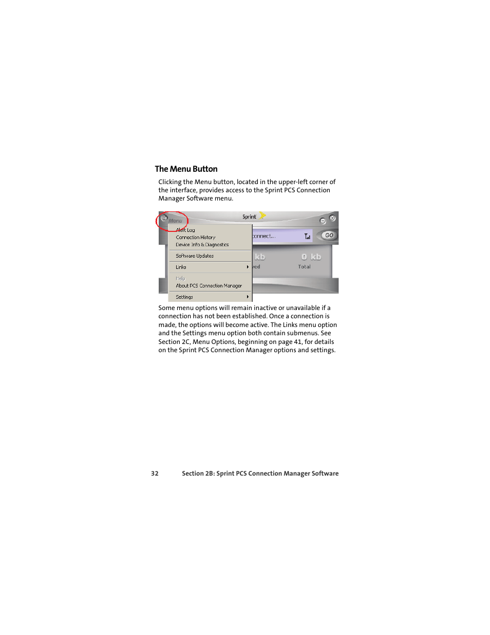 The menu button | Sprint Nextel OVATION U720 User Manual | Page 38 / 119