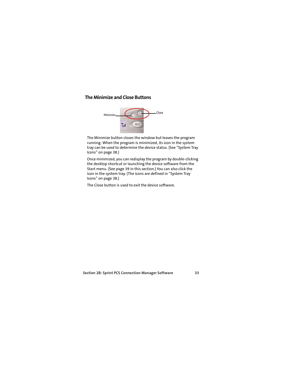 The minimize and close buttons | Sprint Nextel OVATION U720 User Manual | Page 39 / 119