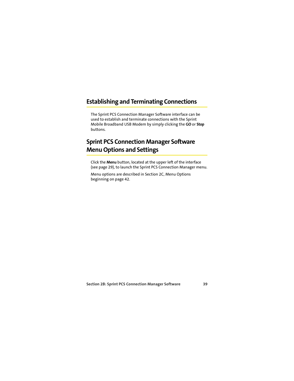 Establishing and terminating connections | Sprint Nextel OVATION U720 User Manual | Page 45 / 119