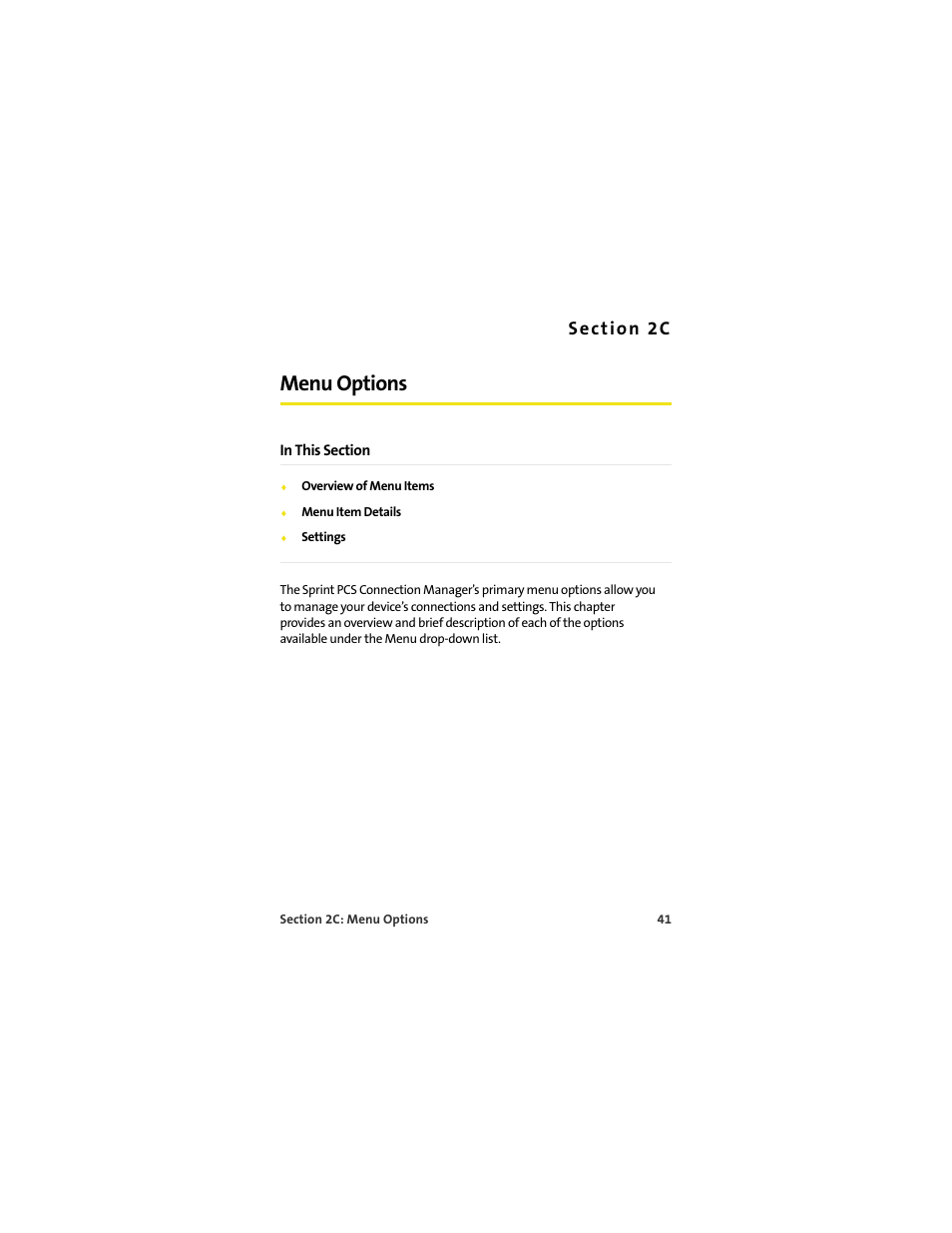 Menu options, 2c. menu options | Sprint Nextel OVATION U720 User Manual | Page 47 / 119