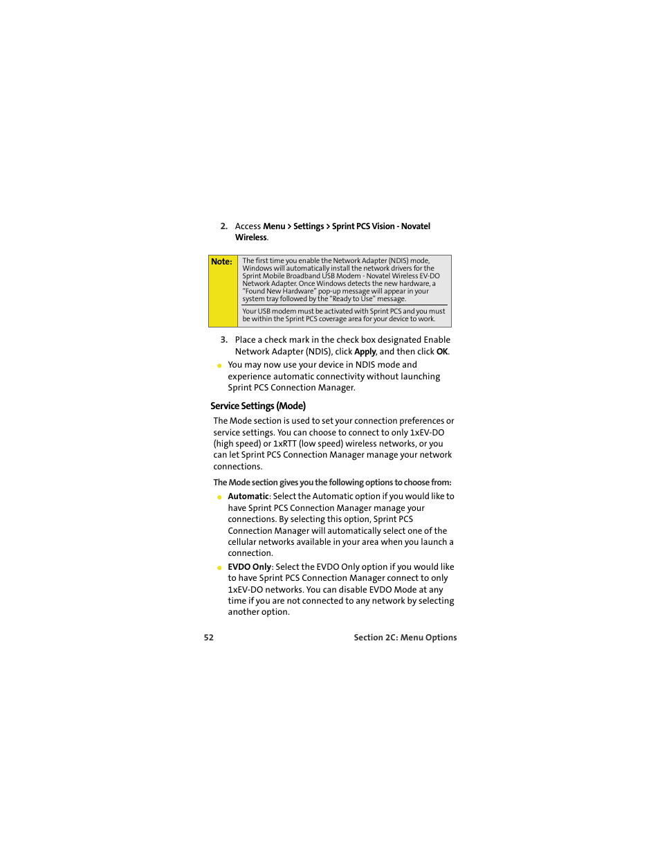 Service settings (mode) | Sprint Nextel OVATION U720 User Manual | Page 58 / 119