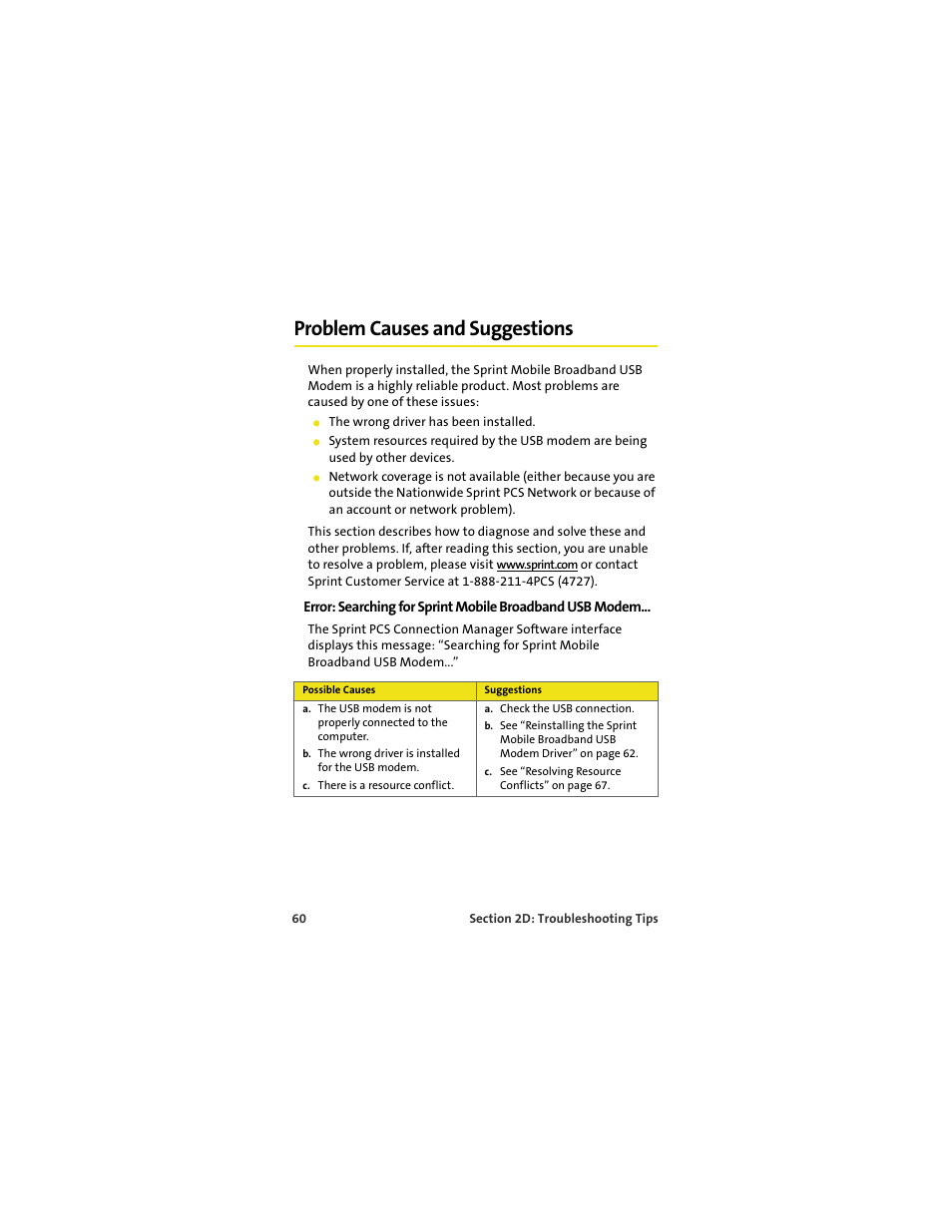 Problem causes and suggestions | Sprint Nextel OVATION U720 User Manual | Page 66 / 119