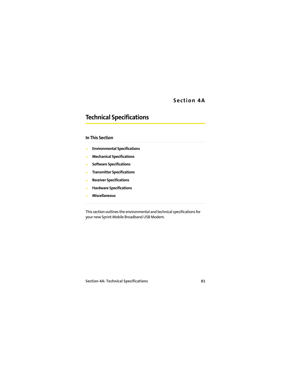 Technical specifications, 4a. technical specifications | Sprint Nextel OVATION U720 User Manual | Page 87 / 119