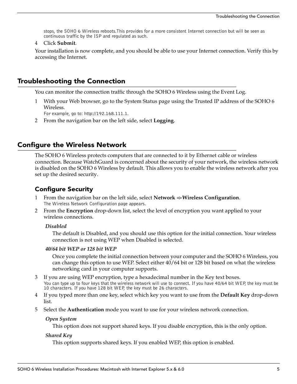 Troubleshooting the connection, Configure the wireless network, Configure security | Soho 6 User Manual | Page 5 / 8