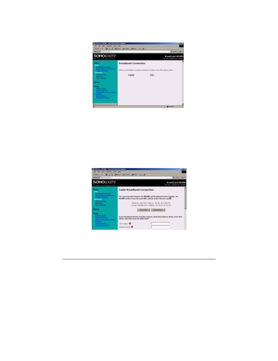 Basic, Broadband connection, Cable setup | Figure 44. dhcp ip address assignments | Soho NBG800 User Manual | Page 32 / 83