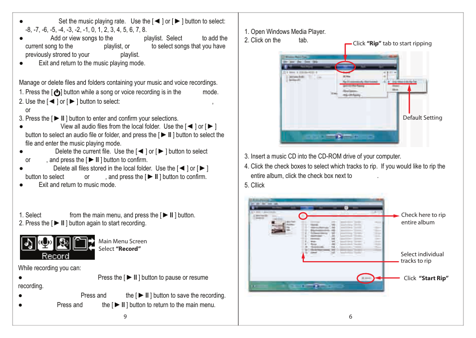 Voice recording and playback | Slick MP316CB-2 User Manual | Page 7 / 8