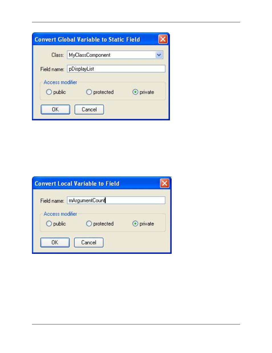 Convert local to field, Replace literal with constant, C++ refactoring: convert local to field | C++ refactoring: replace literal with constant | Slick EDIT V3.3 User Manual | Page 235 / 568