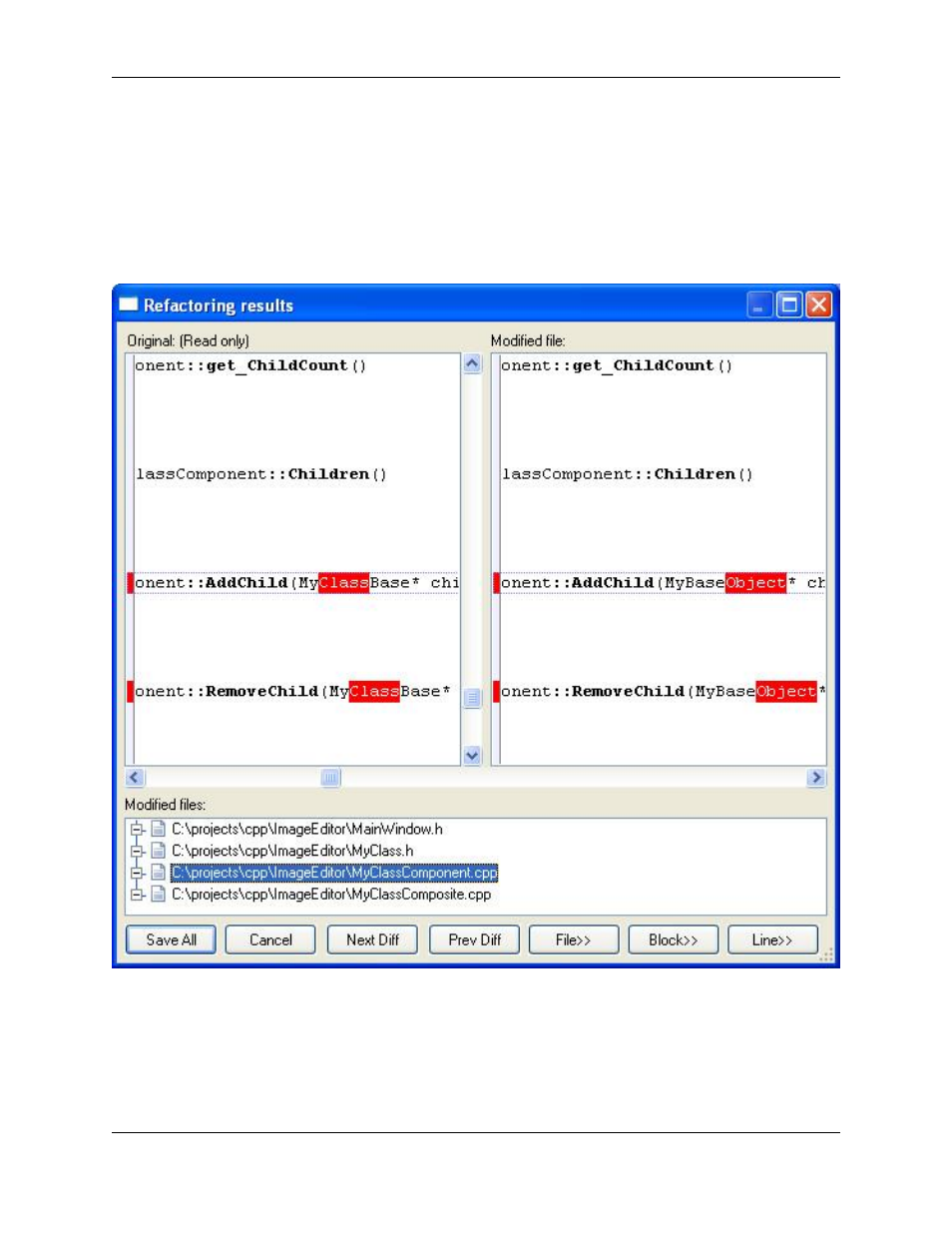 Reviewing refactoring changes, Refactoring results | Slick EDIT V3.3 User Manual | Page 242 / 568