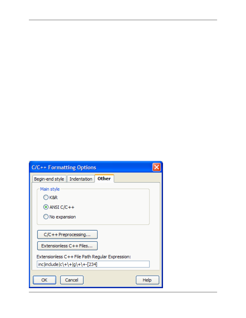 Other tab, C/c++ formatting options: other tab | Slick EDIT V3.3 User Manual | Page 258 / 568