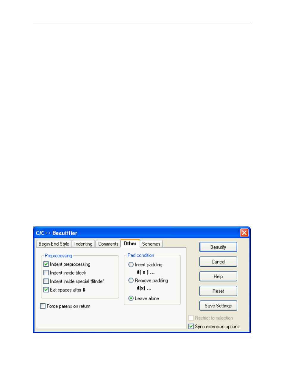 Other tab, C/c++ beautifier: other tab | Slick EDIT V3.3 User Manual | Page 264 / 568