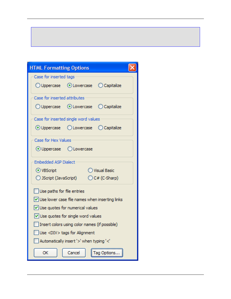 Html formatting options dialog | Slick EDIT V3.3 User Manual | Page 290 / 568