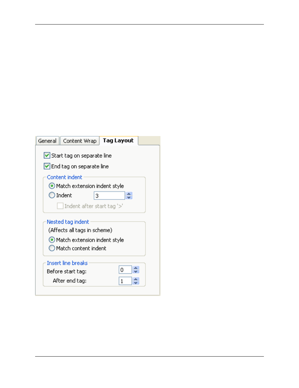 Tag layout settings, Xml/html formatting: tag layout tab | Slick EDIT V3.3 User Manual | Page 311 / 568