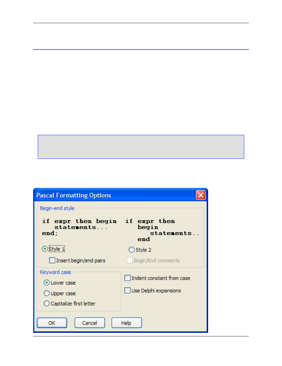 Pascal, Pascal formatting options, Pascal formatting options dialog | Slick EDIT V3.3 User Manual | Page 323 / 568
