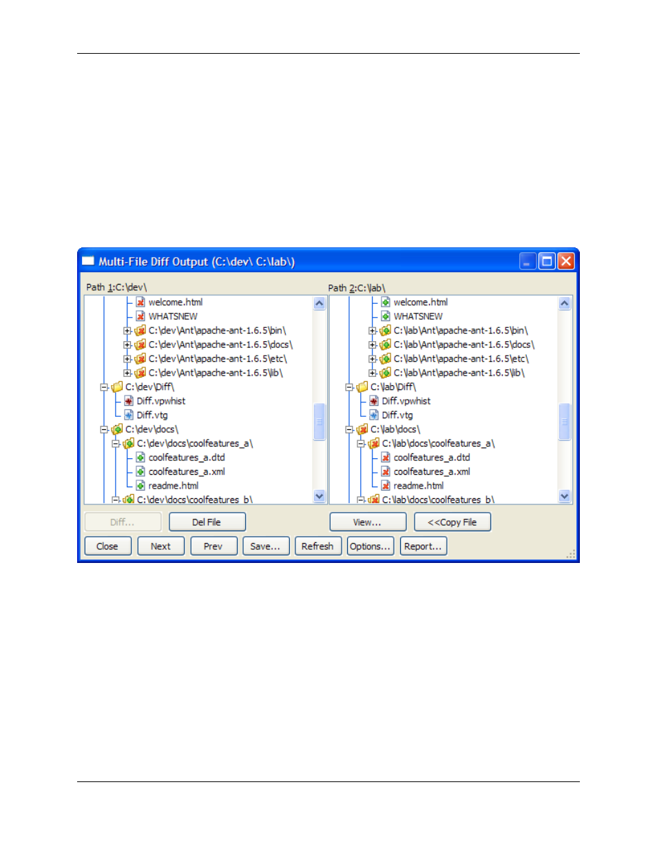 Multi-file diff output dialog | Slick EDIT V3.3 User Manual | Page 399 / 568