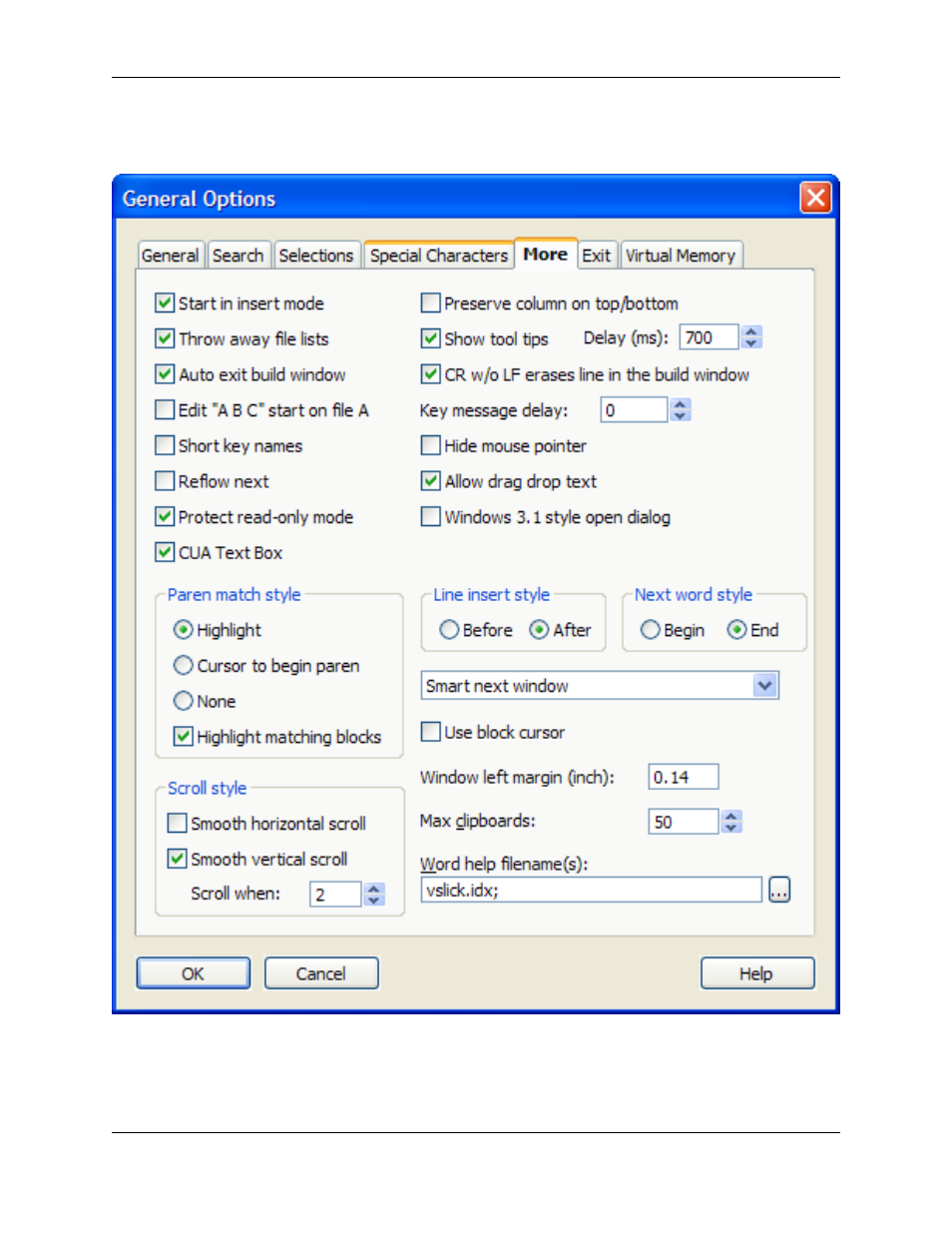 General options: more tab | Slick EDIT V3.3 User Manual | Page 413 / 568
