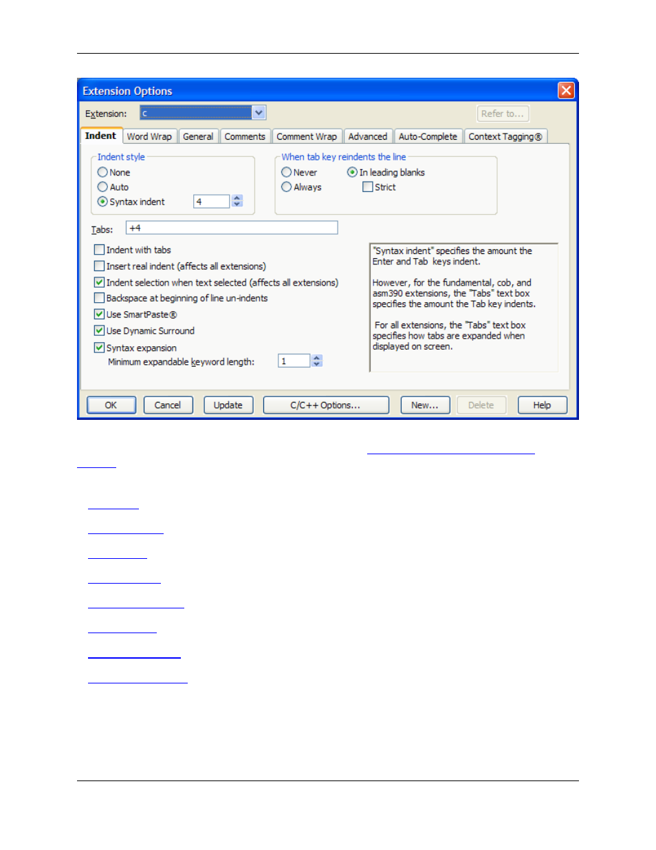 Extension options - general dialog settings | Slick EDIT V3.3 User Manual | Page 421 / 568