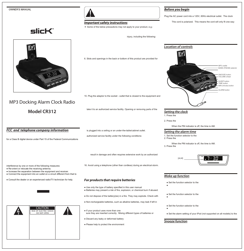 Slick CR312 User Manual | 2 pages