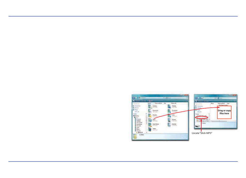 Connecting the player to a computer, Downloading files to the player | Slick MP417-2CB User Manual | Page 11 / 35