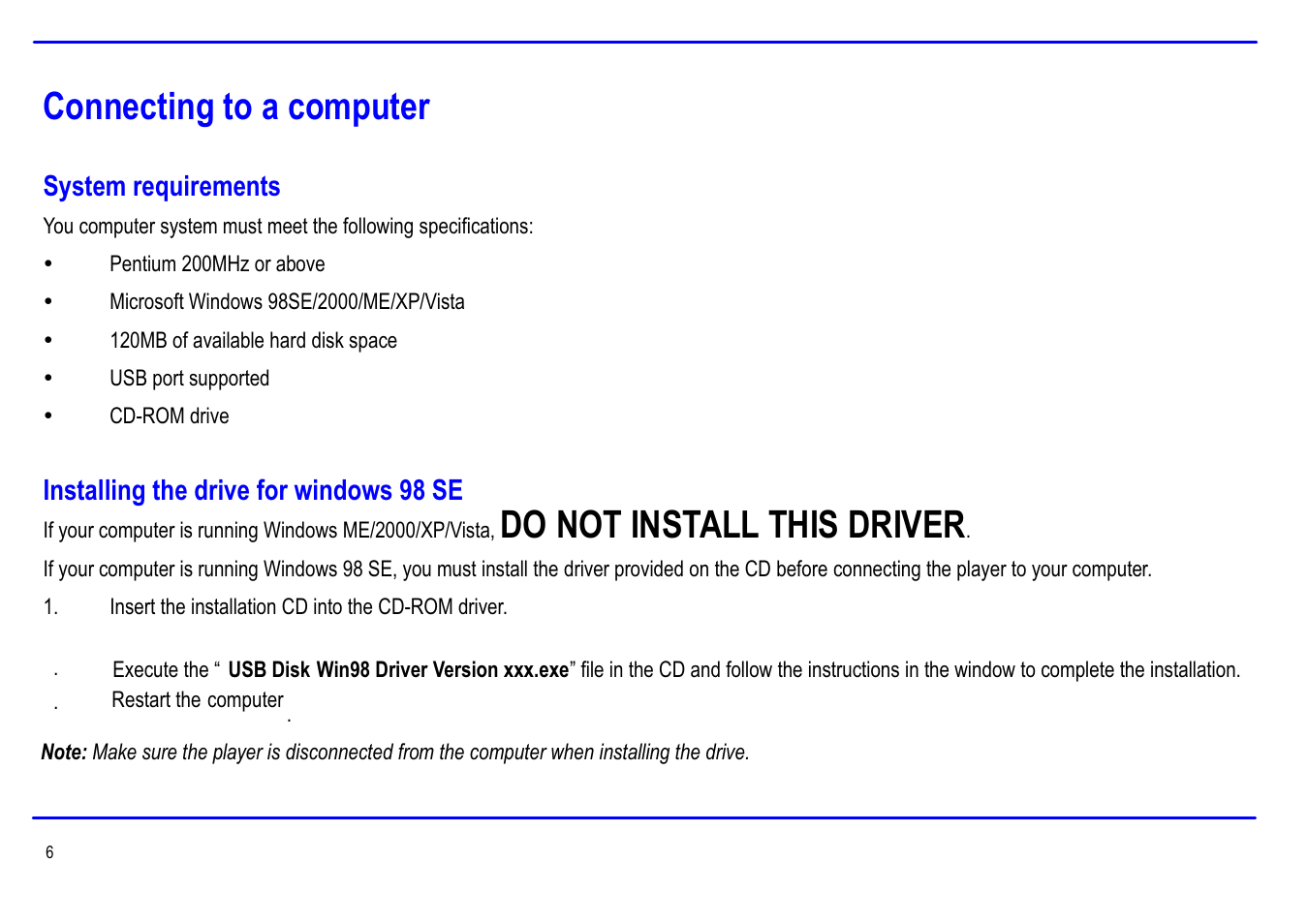 Connecting to a computer, Do not install this driver | Slick MP416SP-2 User Manual | Page 10 / 40