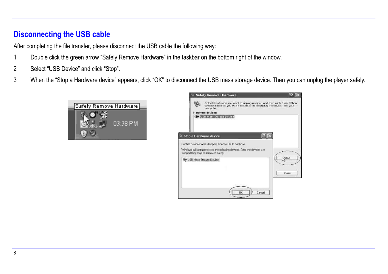 Disconnecting the usb cable | Slick MP416SP-2 User Manual | Page 12 / 40