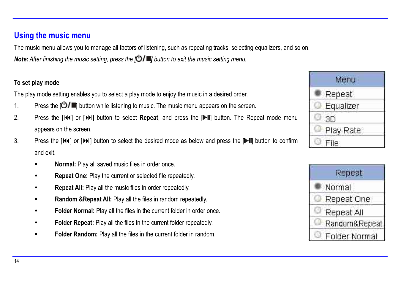 Using the music menu | Slick MP416SP-2 User Manual | Page 18 / 40