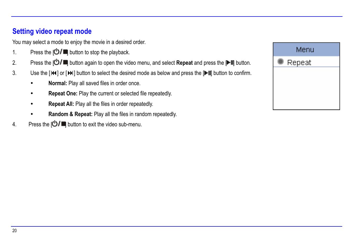 Setting video repeat mode | Slick MP416SP-2 User Manual | Page 24 / 40