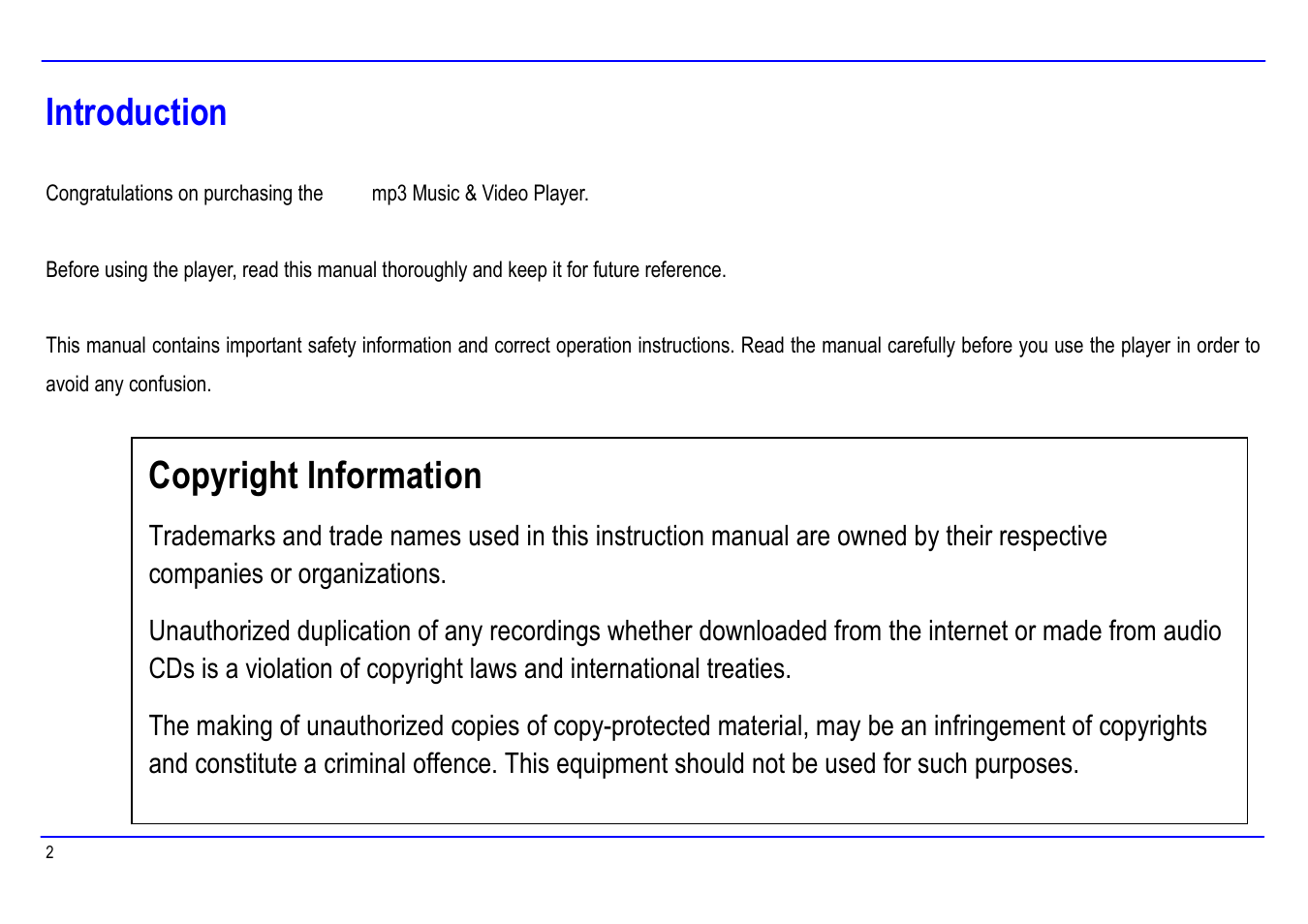Introduction, Copyright information | Slick MP416SP-2 User Manual | Page 6 / 40