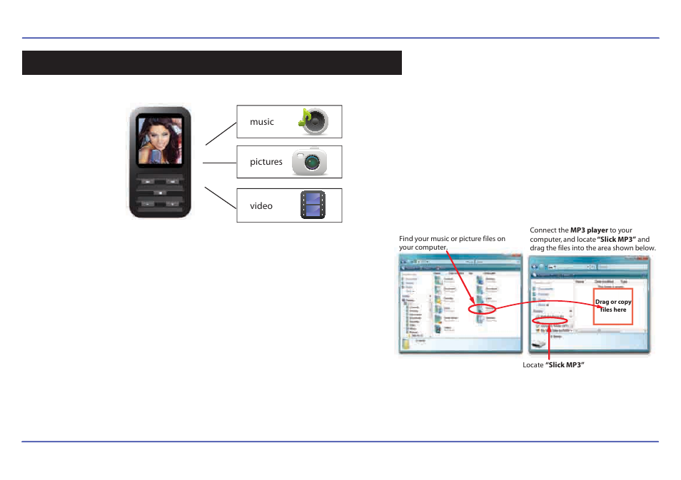 Transferring media files to the player, Transferring media to the player | Slick MP517TM-2 User Manual | Page 12 / 35