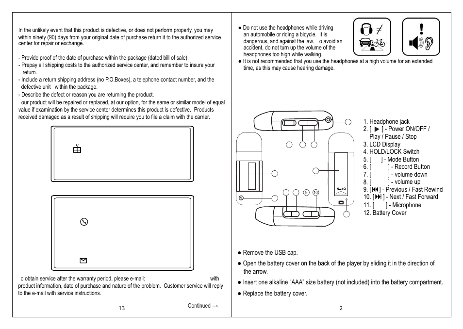 Location of controls, Limited warranty | Slick MP305-2 User Manual | Page 3 / 8