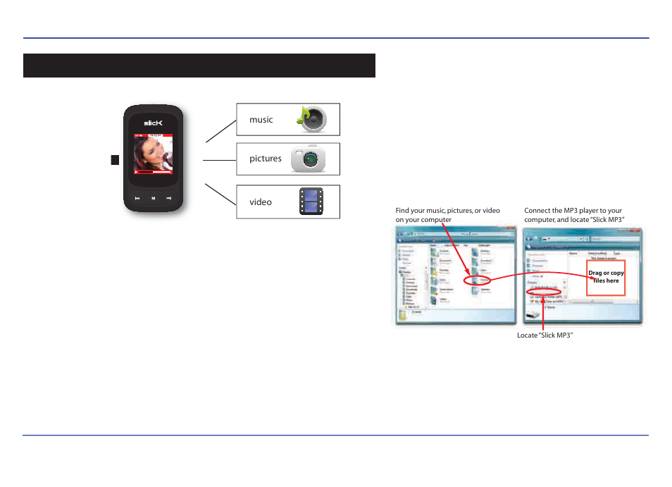 Transferring media to the player | Slick MP413-2 User Manual | Page 14 / 33