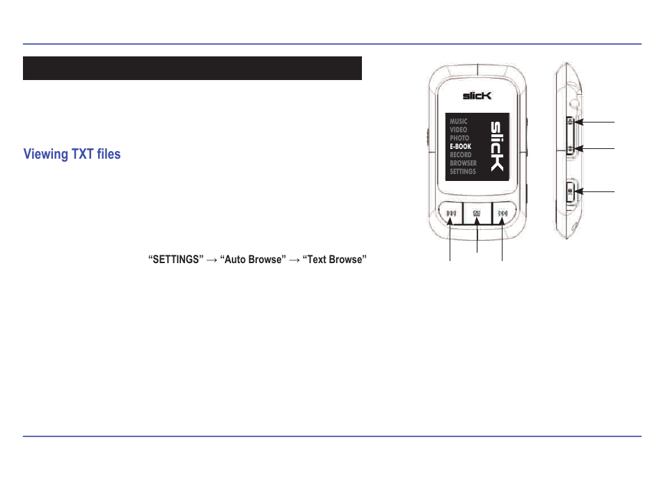 E-book, Viewing txt files | Slick MP413-2 User Manual | Page 23 / 33