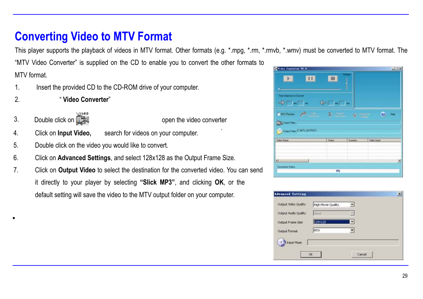 Converting video to mtv format | Slick MP416-1 User Manual | Page 33 / 40