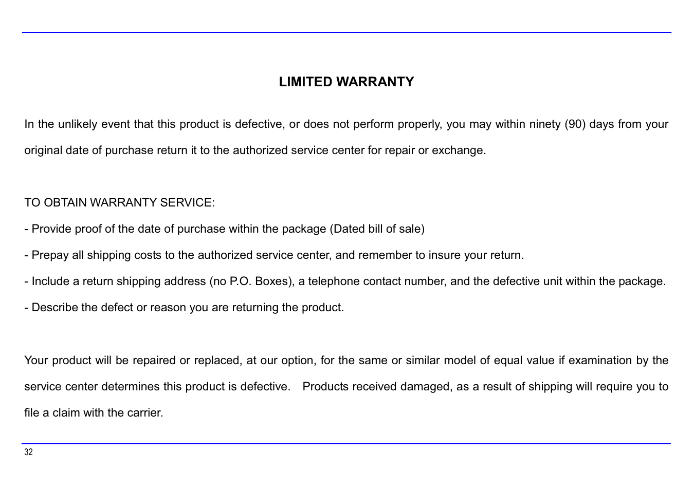 Warranty | Slick MP416-1 User Manual | Page 36 / 40