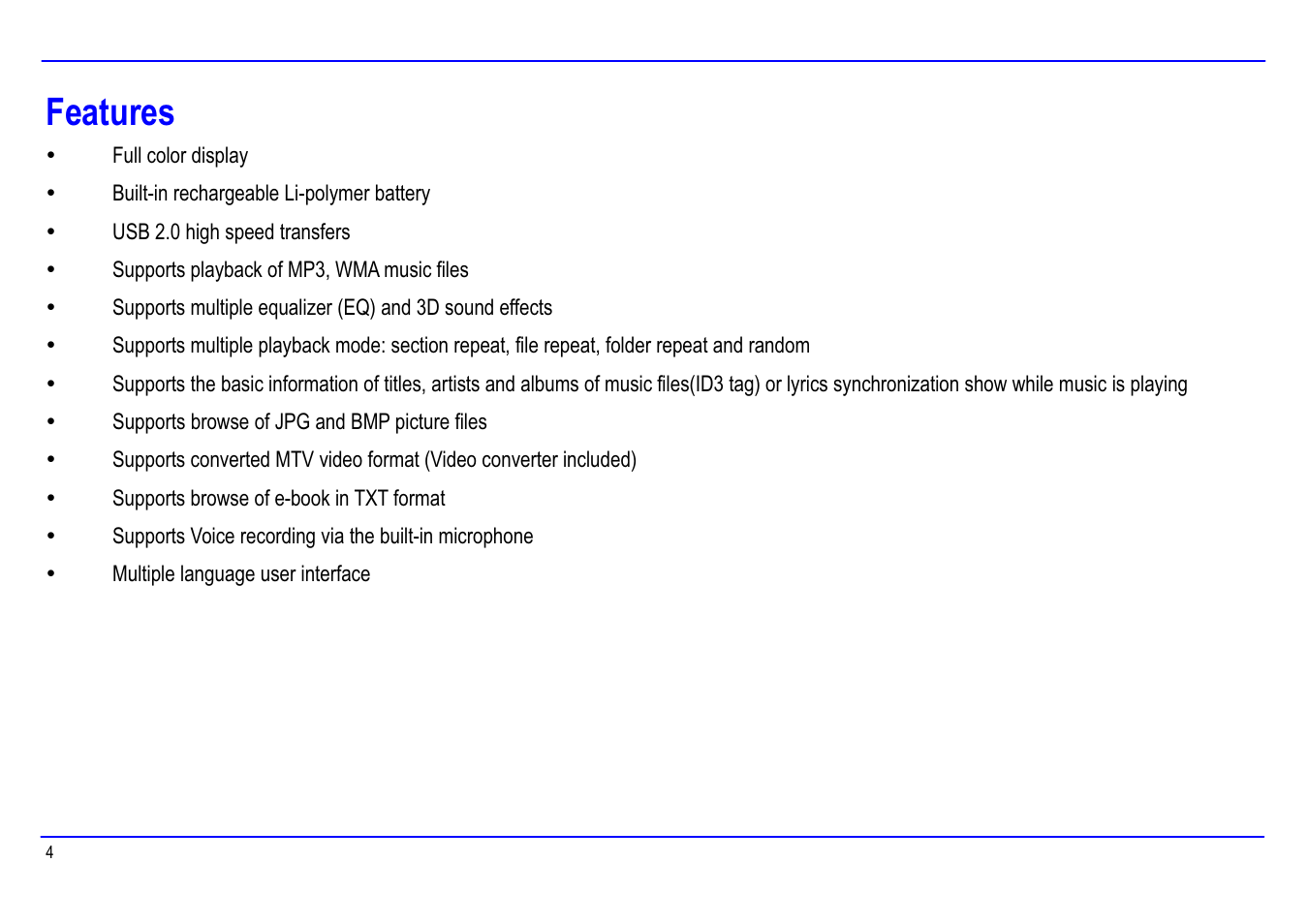 Features | Slick MP416-1 User Manual | Page 8 / 40